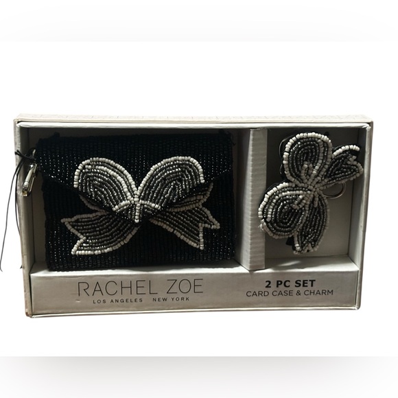 Rachel Zoe Bow Black and Silver Beaded Card Holder Set and Charm NWT - Picture 5 of 5